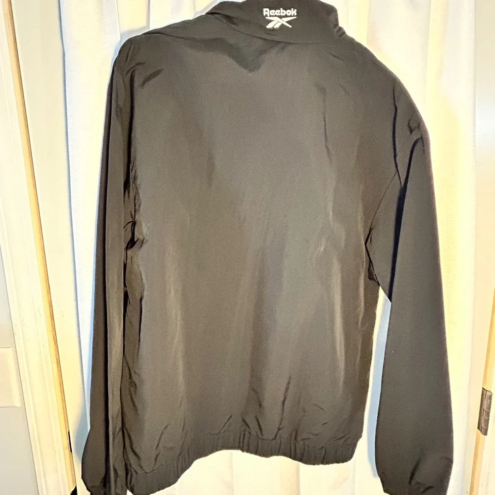 Reebok Mens Quarter Zip Pullover Jacket Black White Color Block Track Style‎